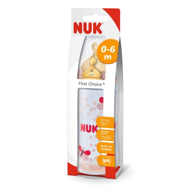 NUK First Choise+ polipropileno buteliukas 300ml su lateksiniu žinduku M Nr.1