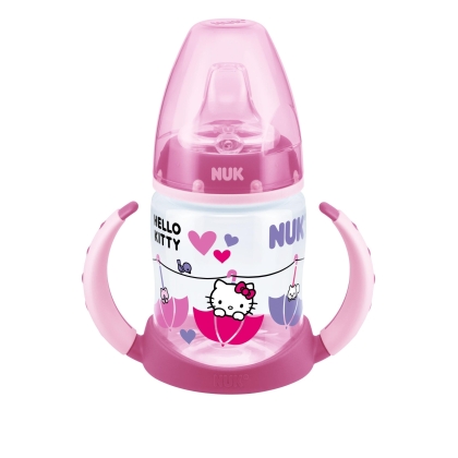 NUK HELLO KITTY mokomasis plastikinis puodelis (6-18 mėn.) neišsipilantis