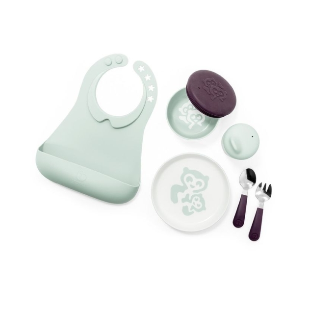 Stokke Munch įrankių komplektas Complete Soft Mint (Dubenėlis, Puodelis, Lekštutė, Šakutė, Šaukšteli