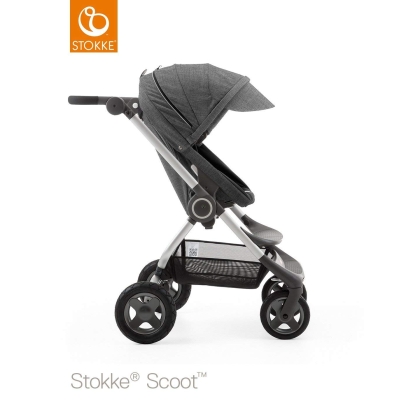 STOKKE Scoot BLACK Melange (kompl. Sed. dalis, užvalkalai - nuo lietaus ir nuo vabzdžių) be stogelio