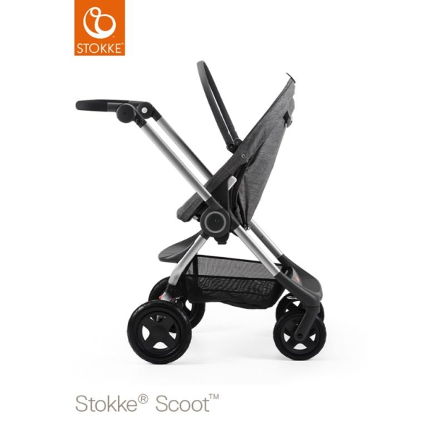 STOKKE Scoot BLACK Melange (kompl. Sed. dalis, užvalkalai - nuo lietaus ir nuo vabzdžių) be stogelio