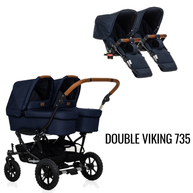 Vežimėlis Double Viking 735  (komplekte du lopšiai ir dvi sėdimos dalys) 2018