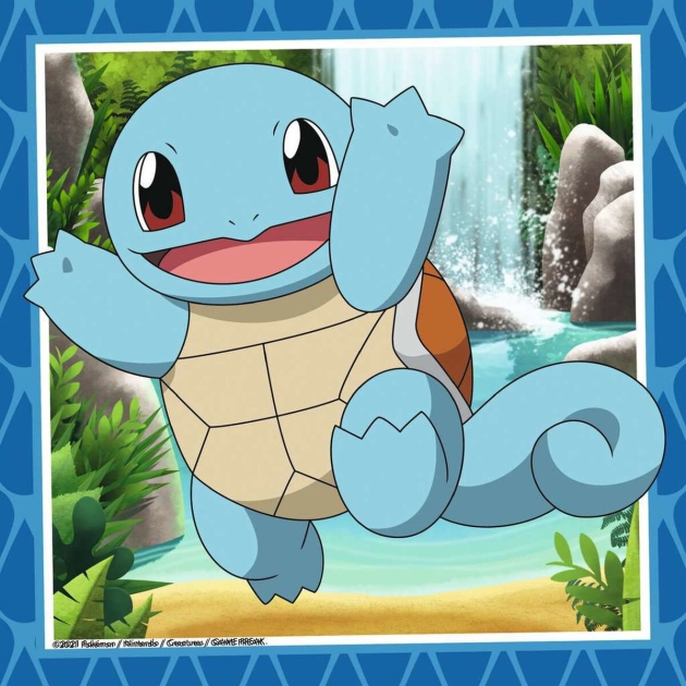 3 galvosūkių rinkinys Pokémon Ravensburger 05586 Bulbasaur, Charmander Squirtle 147 Dalys