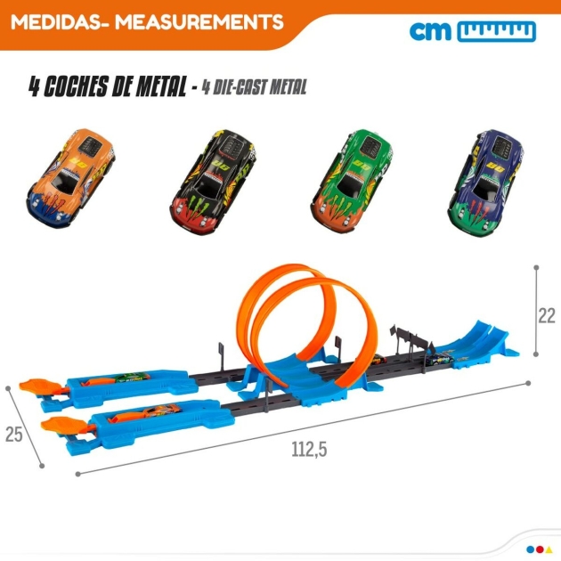 Akrobatinė lenktynių trasa Speed Go 4 automobilis 4 vnt. 112,5 x 22 x 25 cm