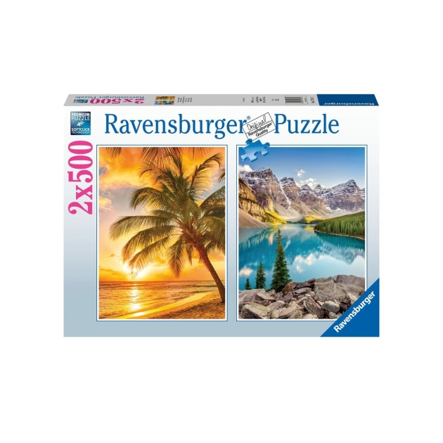 Dėlionė Ravensburger Mountains Beach 2 x 500 Dalys