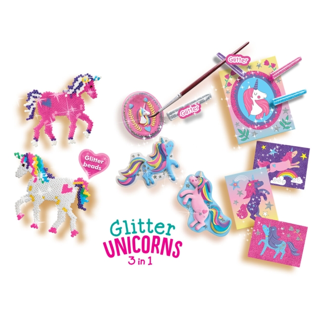 Edukacinis žaidimas SES Creative Glitter unicorns 3 in 1