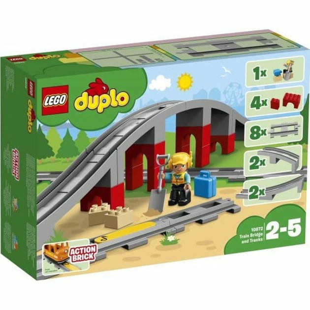 Transporto priemonių žaidimo rinkinys Lego DUPLO 10872 Train rails and bridge 26 Dalys