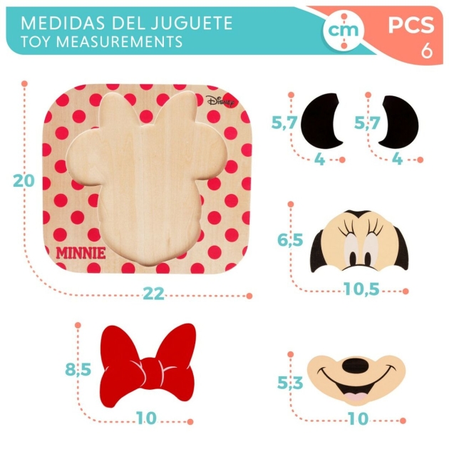 Vaikiška medinė puzlė Disney Minnie Mouse + 12 metų 6 Dalys (12 vnt.)