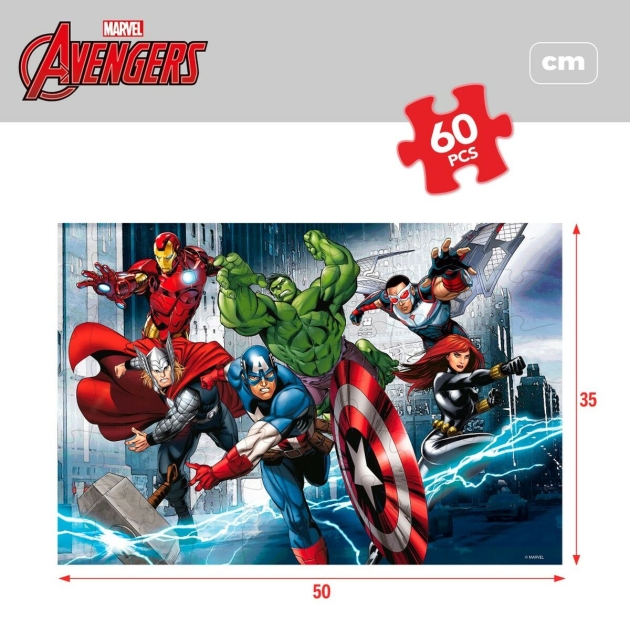 Vaikiška puzlė The Avengers Dvipusis 60 Dalys 50 x 35 cm (12 vnt.)